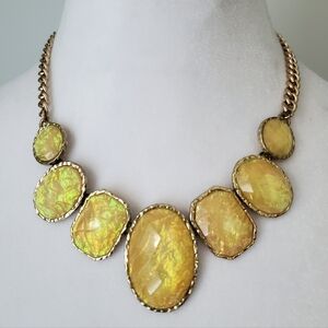 Elegant Yellow Opulescent Stone Statement Necklace / Bib Necklace Sparkly Shiny